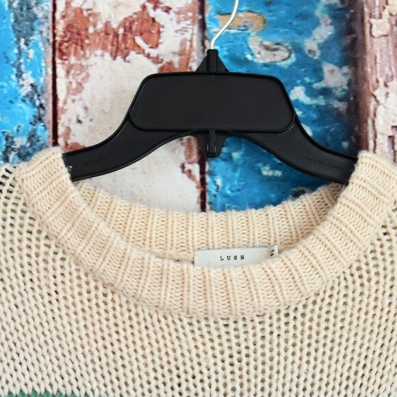 Women's Lush Color Block Oversized Sweater Crochet SMALL Multicolor - Picture 3 of 10